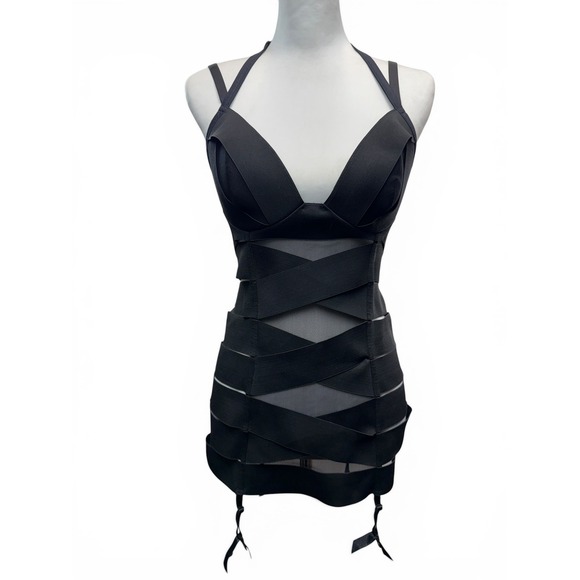 Frederick's of Hollywood Other - Fredericks of Hollywood Seduction Black Bandage Dress Medium Mesh Garter Chemise